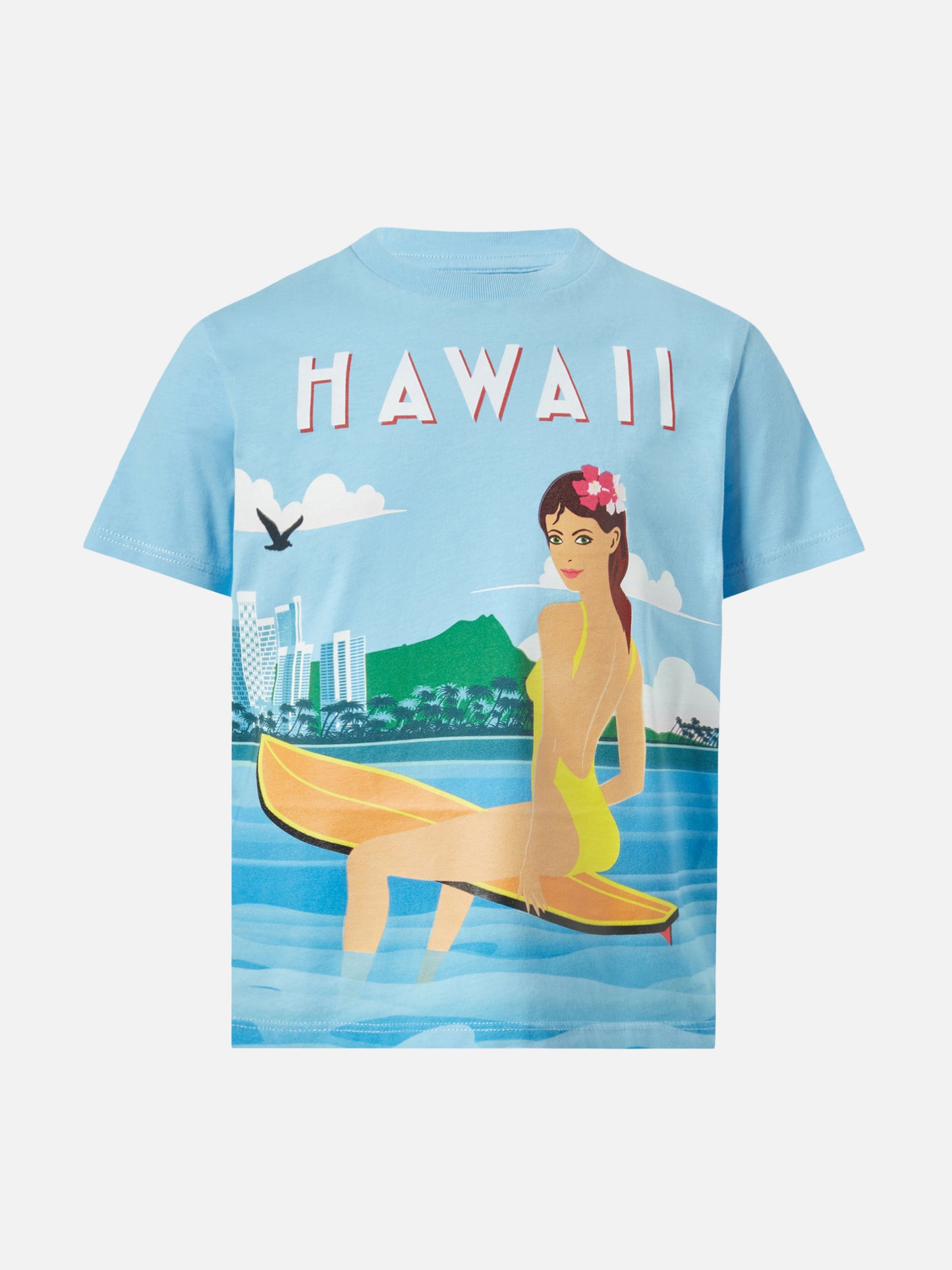 Elly cotton jersey crewneck t-shirt with Hawaii print
