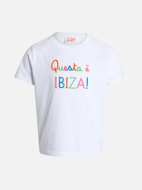 Girl cotton jersey crewneck t-shirt Elly with Questa è Ibiza embroidery - MC2 Saint Barth
