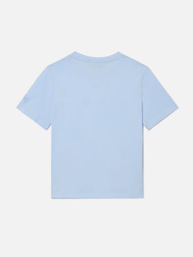 Elly T-shirt in light blue cotton with Viziata da papà embroidery