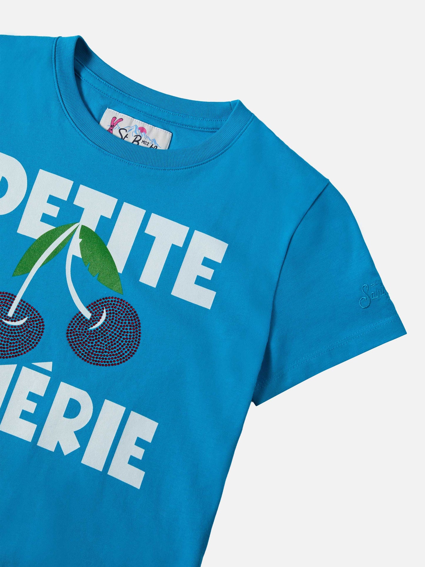 Heavy cotton t-shirt Elly with cherry rhinestone embellishment