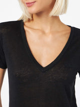 Linen jersey black V-neck t-shirt Eloise