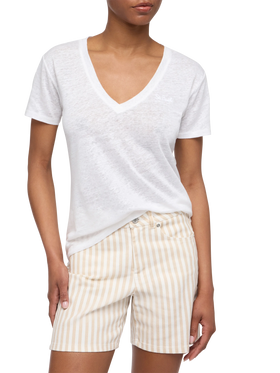 Eloise t-shirt scollo a V in jersey di lino bianca