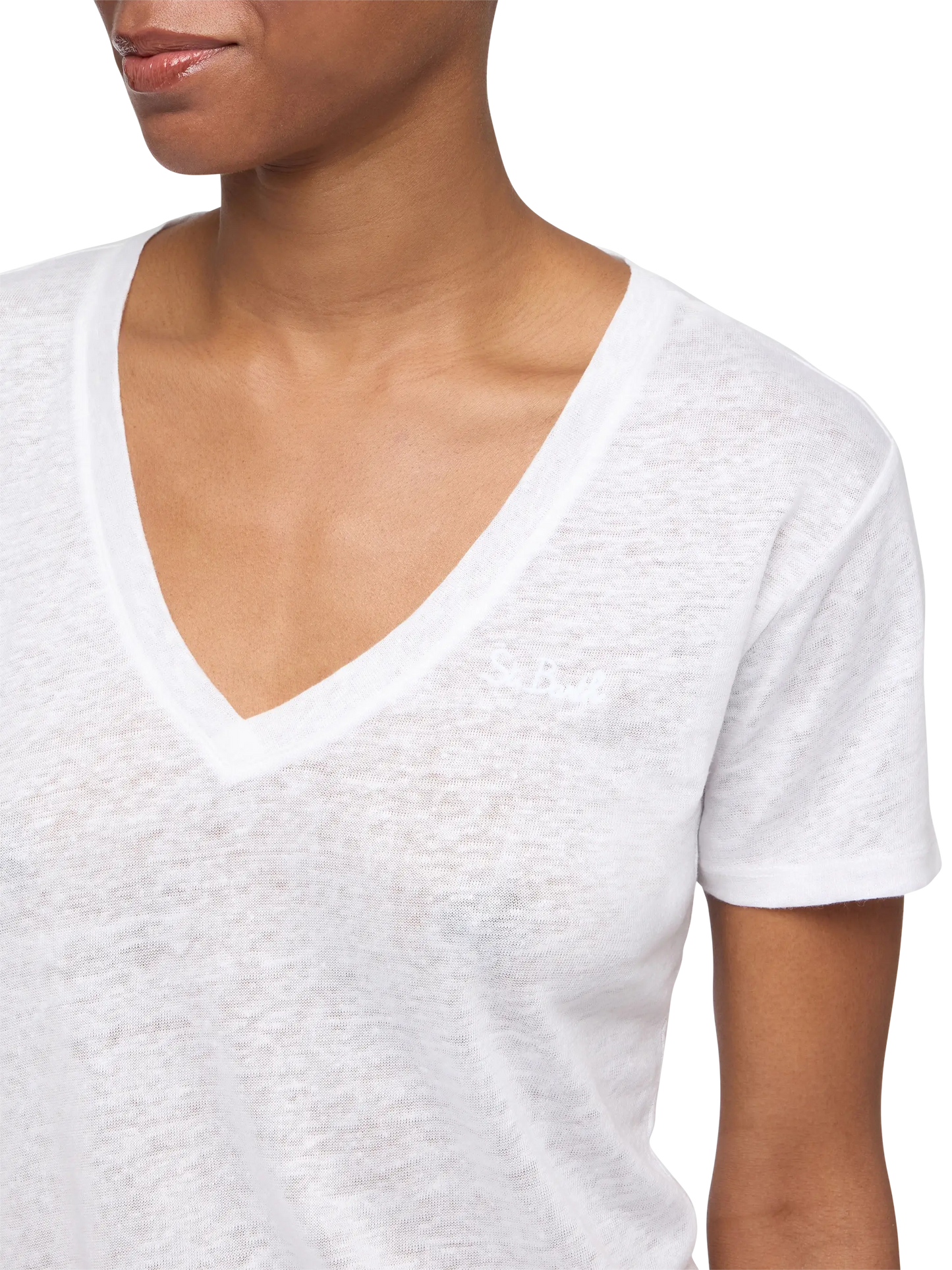 Eloise t-shirt scollo a V in jersey di lino bianca
