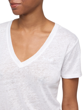 Eloise t-shirt scollo a V in jersey di lino bianca