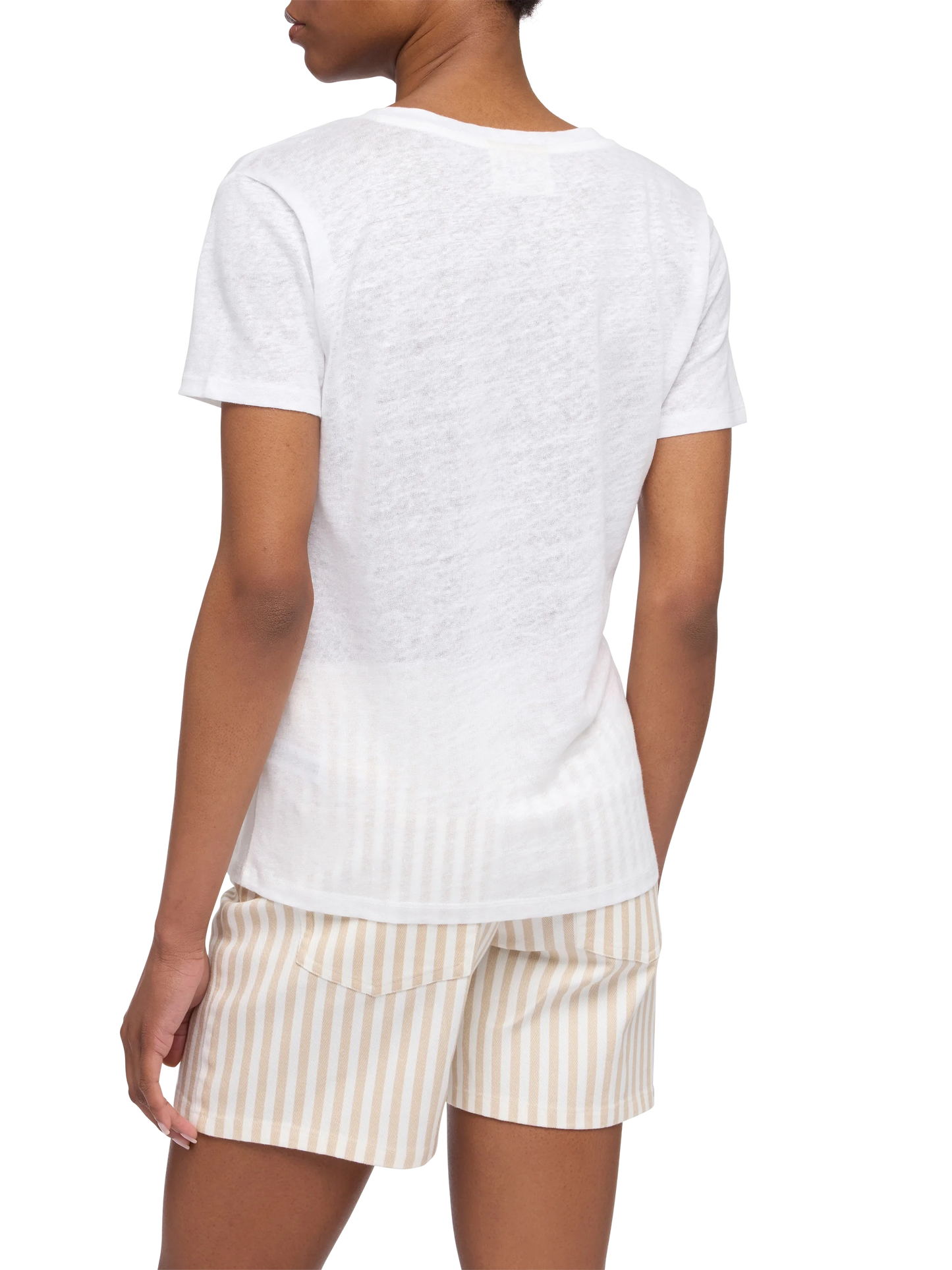 Eloise t-shirt scollo a V in jersey di lino bianca