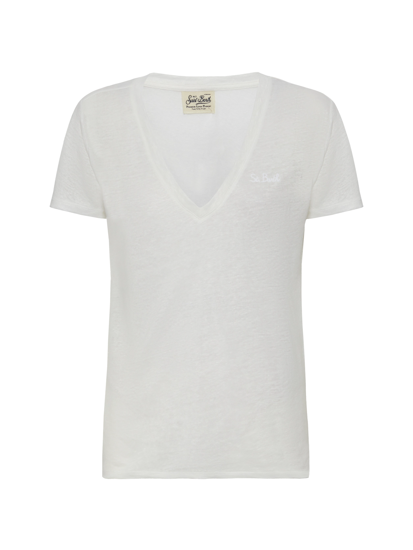 Eloise t-shirt scollo a V in jersey di lino bianca