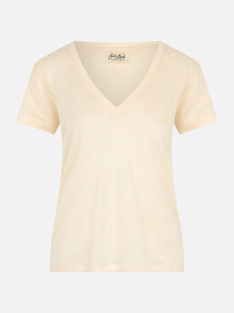 Linen jersey off-white V-neck t-shirt Eloise