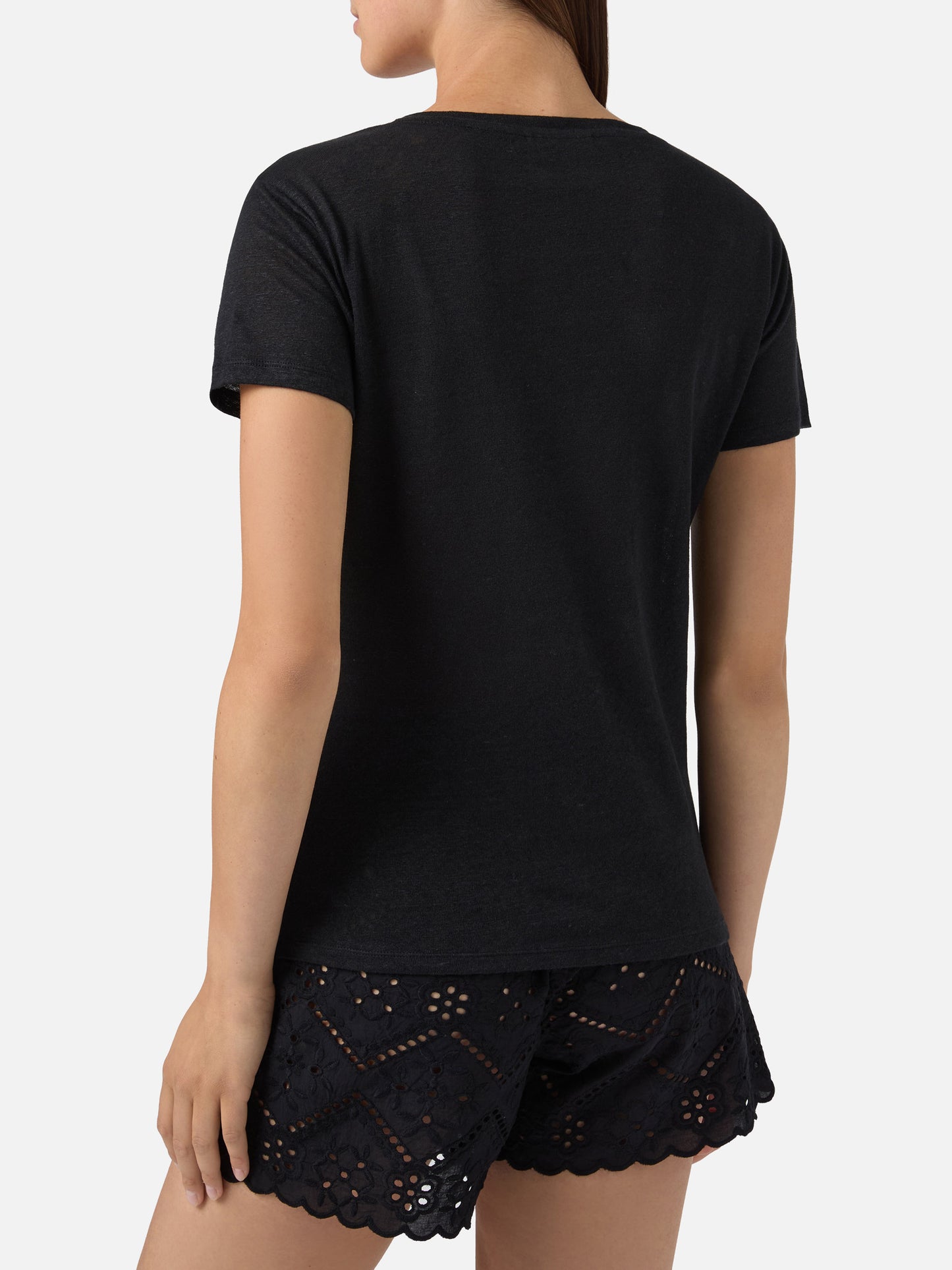 Black linen Eloise T-shirt with embroidered logo