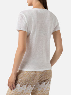 White linen Eloise T-shirt with embroidered logo