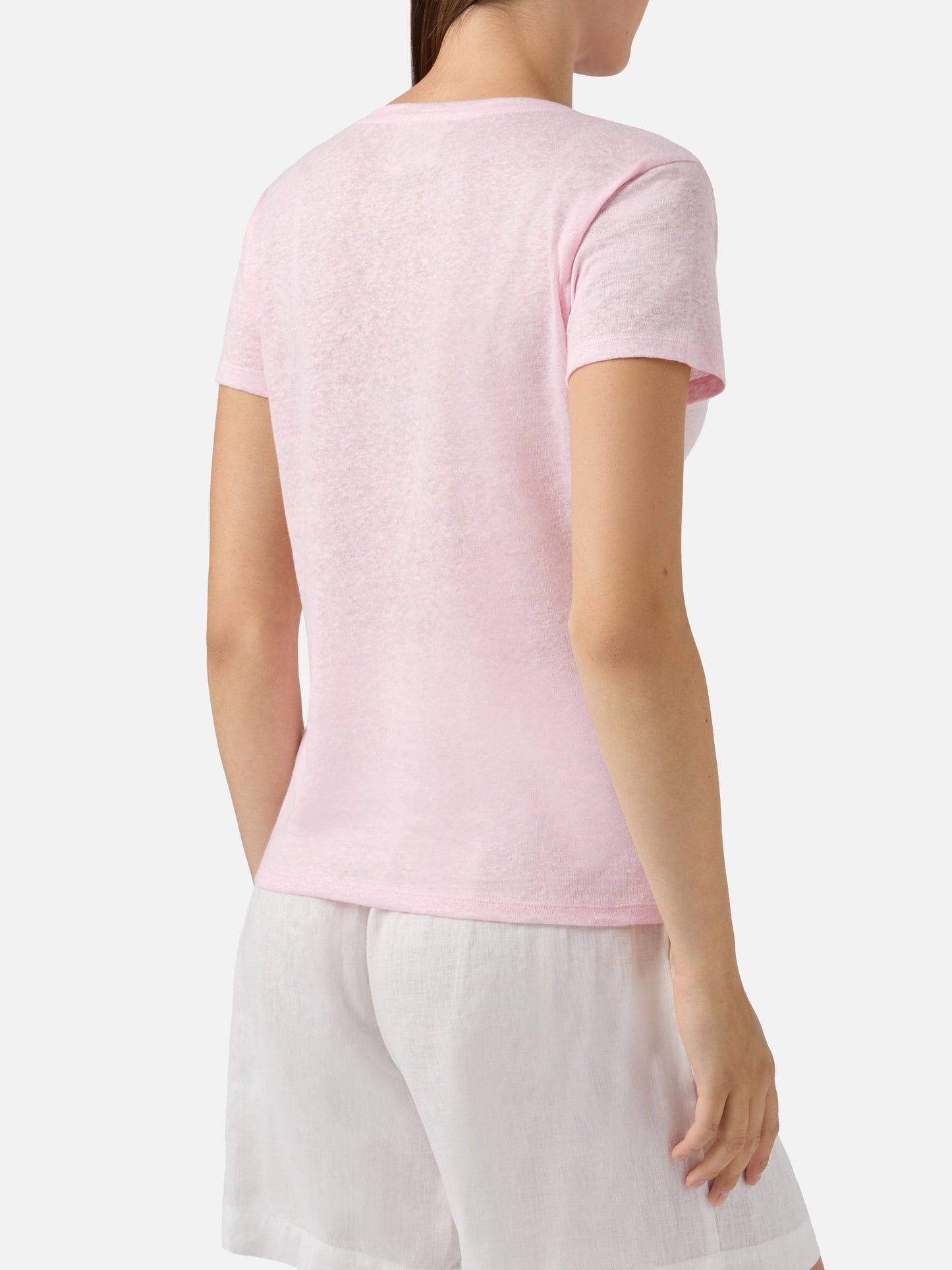 Pink linen Eloise T-shirt with embroidered logo