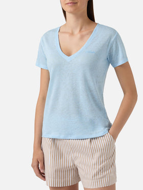 Light blue linen Eloise T-shirt with embroidered logo
