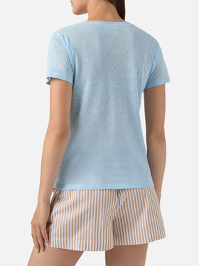 Light blue linen Eloise T-shirt with embroidered logo
