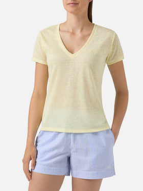 Yellow linen Eloise T-shirt with embroidered logo