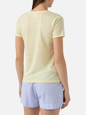 Yellow linen Eloise T-shirt with embroidered logo