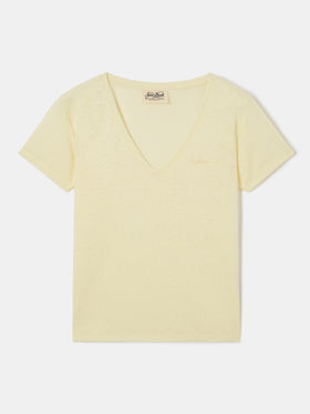 Yellow linen Eloise T-shirt with embroidered logo
