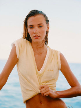 Yellow linen Eloise T-shirt with embroidered logo