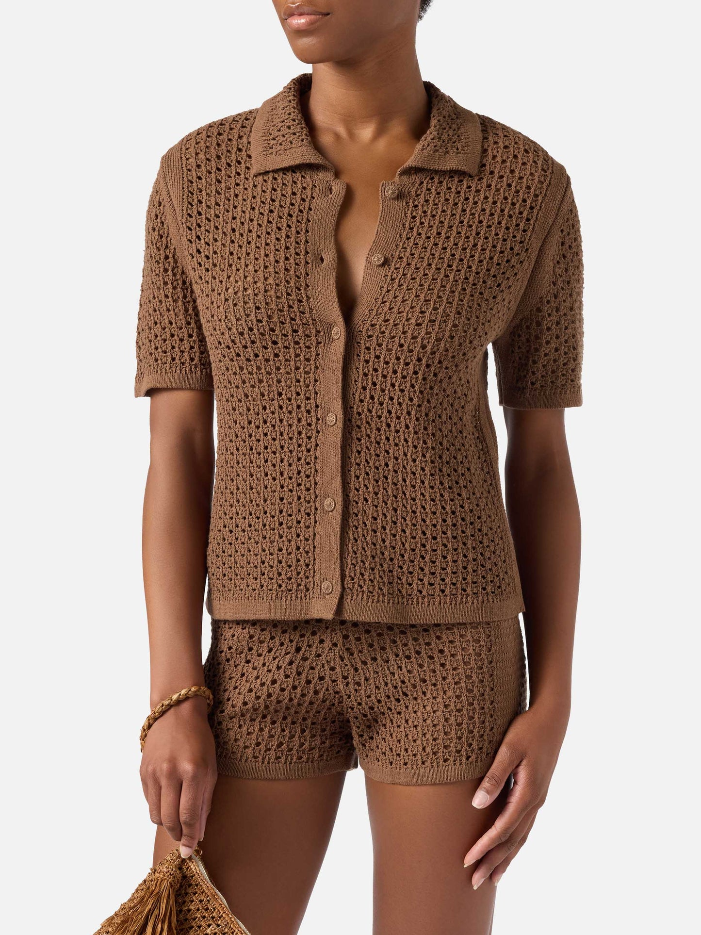 Brown Elowen cardigan in crochet