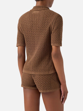 Brown Elowen cardigan in crochet