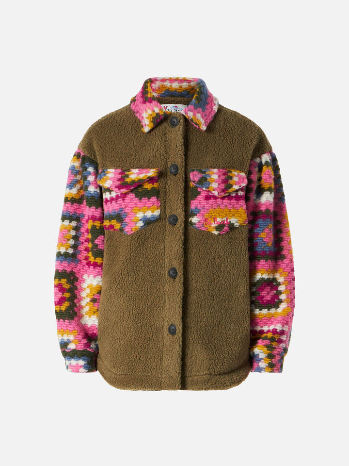 Khakigrünes Overshirt Elys mit Häkelärmeln