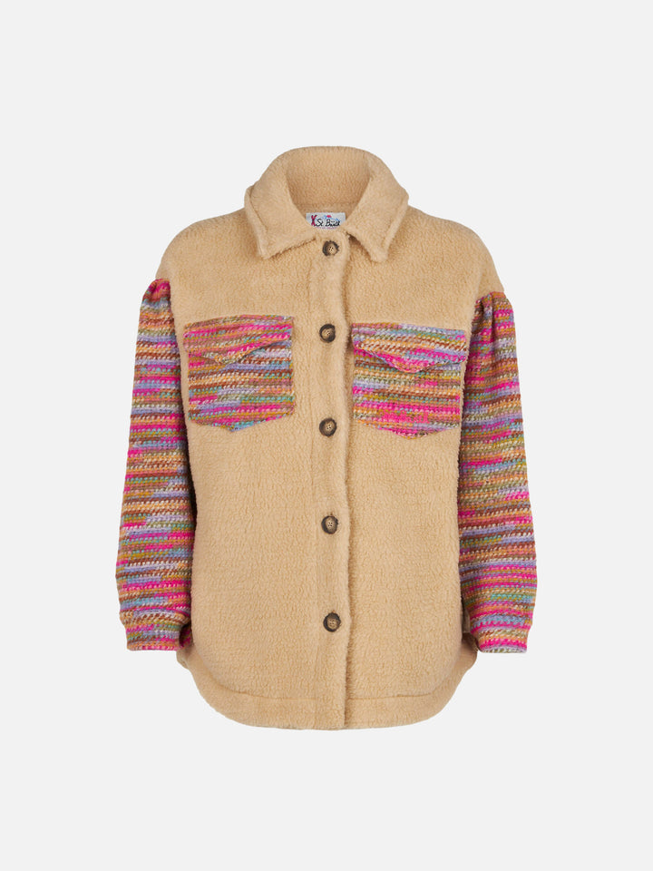 Beigefarbenes Overshirt Elys mit gehäkelten Ärmeln