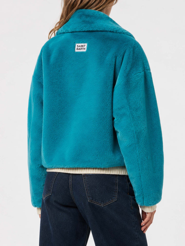Veste courte Emelyn en fausse fourrure teal 