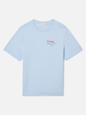 Light blue Emilie T-shirt with Mi fai volare embroidery and charm
