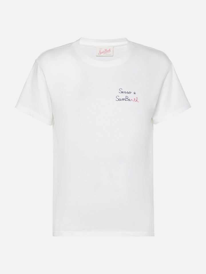 Baumwoll-T-Shirt Emilie mit Sesso e Sambarth-Stickerei