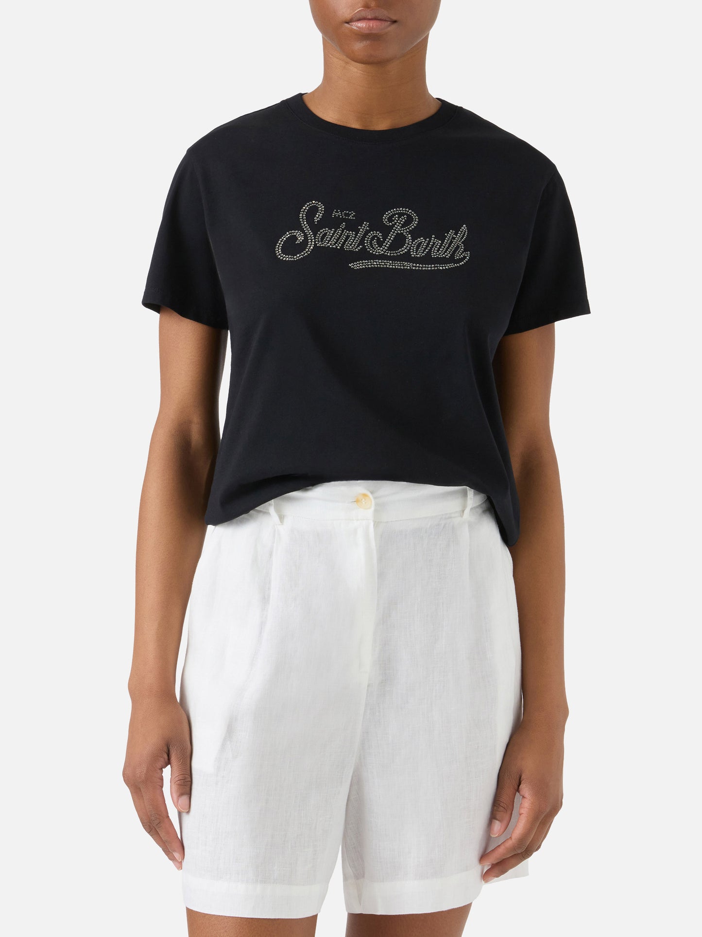 Black Emilie T-shirt with rhinestone logo