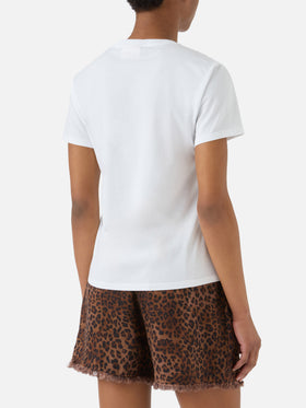 White Emilie T-shirt with rhinestone logo