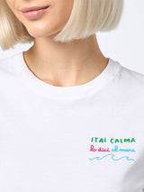 Woman cotton jersey crewneck t-shirt Emilie with Stai calma lo dici al mare embroidery