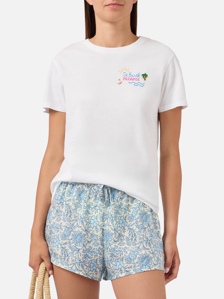White Emilie T-shirt with St. Barth Paradise charm embroidery