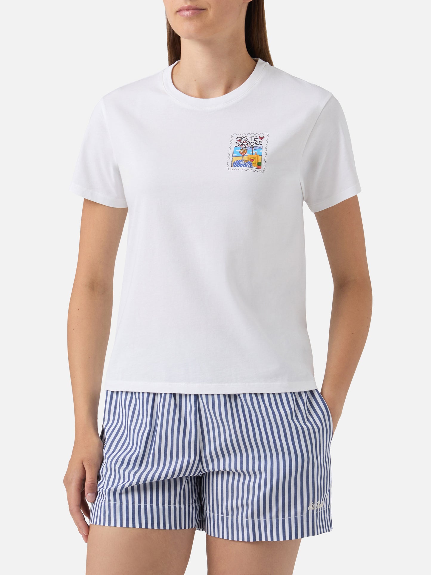 T-shirt Emilie bianca con stampa Spritzo d’Amore