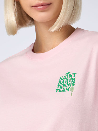 T-shirt rosa in cotone con stampa St Barth tennis team
