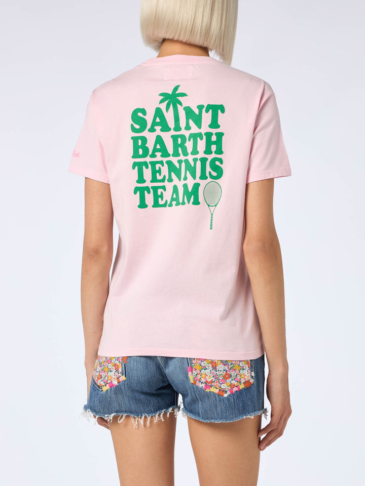 T-shirt rosa in cotone con stampa St Barth tennis team