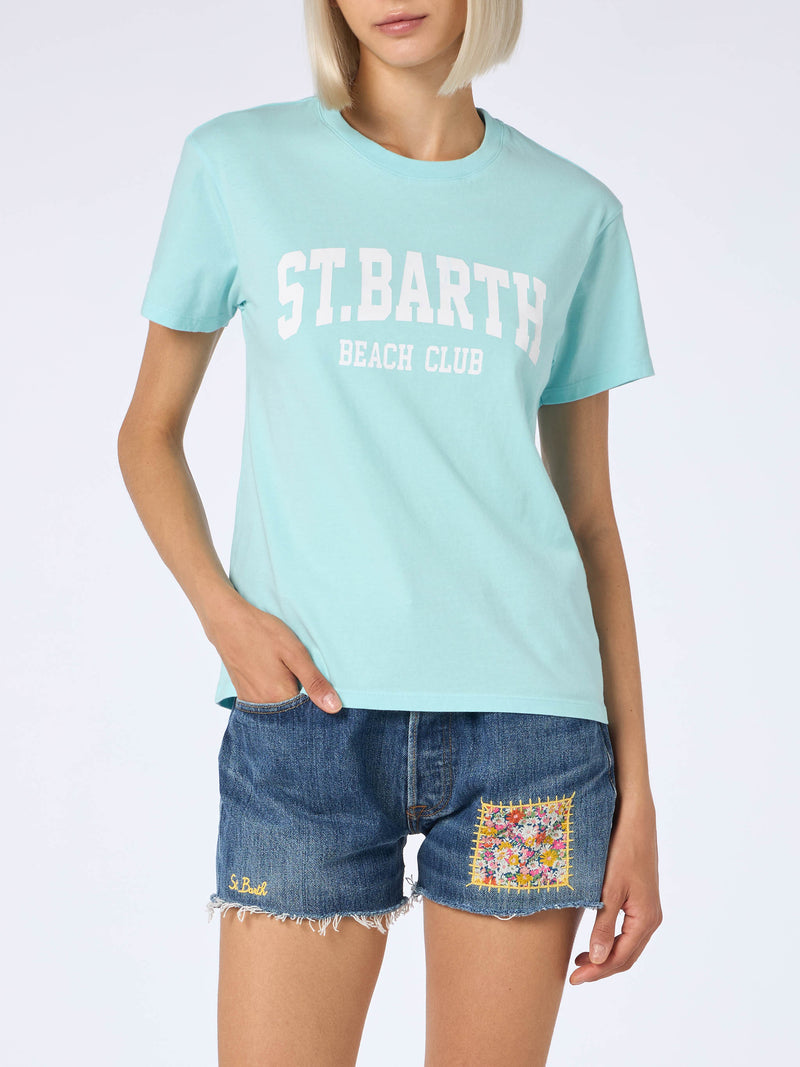 T-shirt girocollo in jersey di cotone da donna Emilie con stampa St. Barth beach club