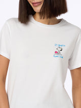 T-shirt girocollo in jersey di cotone rosa da donna Emilie con ricamo Snoopy St. Barth Padel Club | EDIZIONE SPECIALE SNOOPY PEANUTS