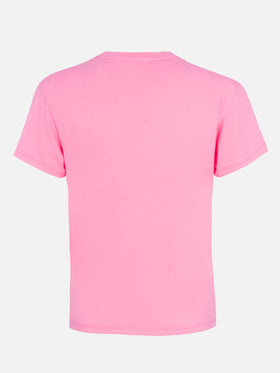 Woman pink cotton jersey crewneck t-shirt Emilie with Bollicine, please embroidery - MC2 Saint Barth