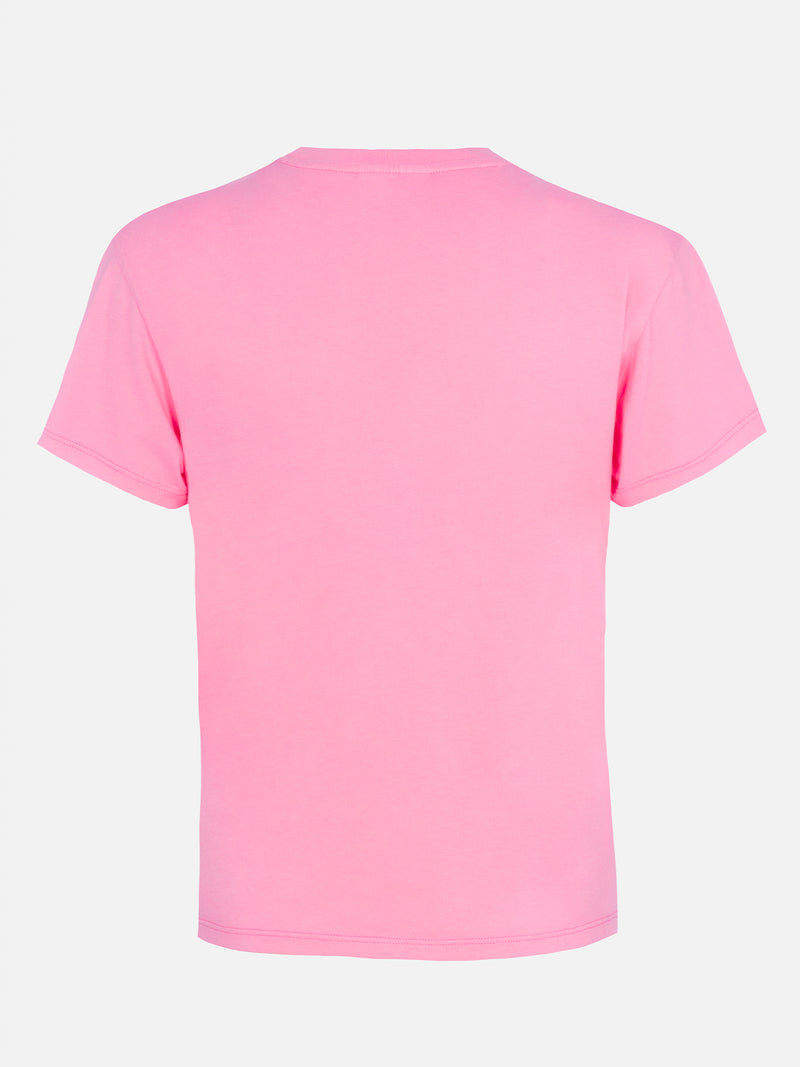 T-shirt girocollo in jersey di cotone rosa da donna Emilie con ricamo Bollicine, please