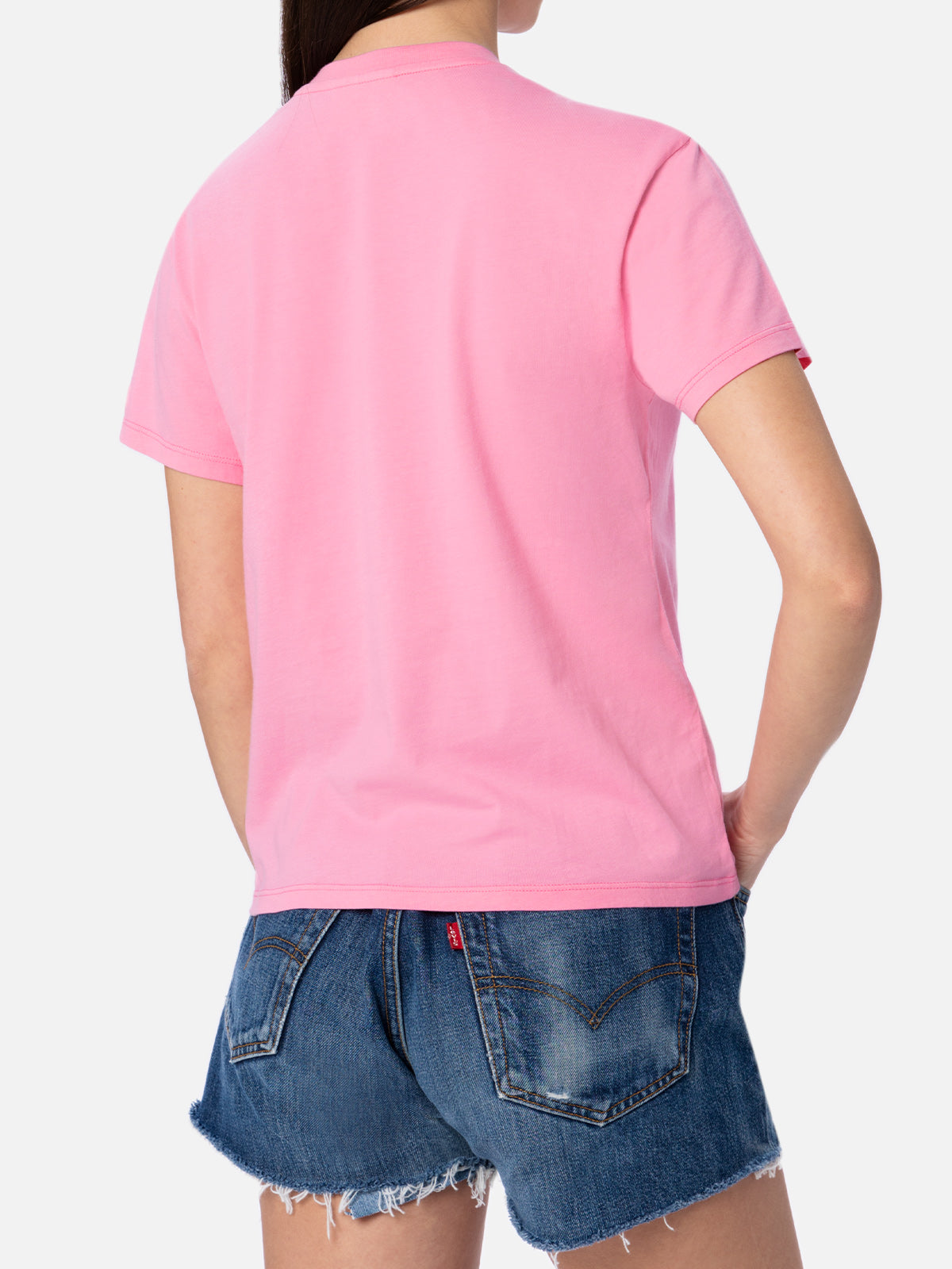 Woman pink cotton jersey crewneck t-shirt Emilie with Bollicine, please embroidery - MC2 Saint Barth
