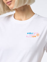 T-shirt da donna girocollo in jersey di cotone Emilie con ricamo Girls just wanna have Sun