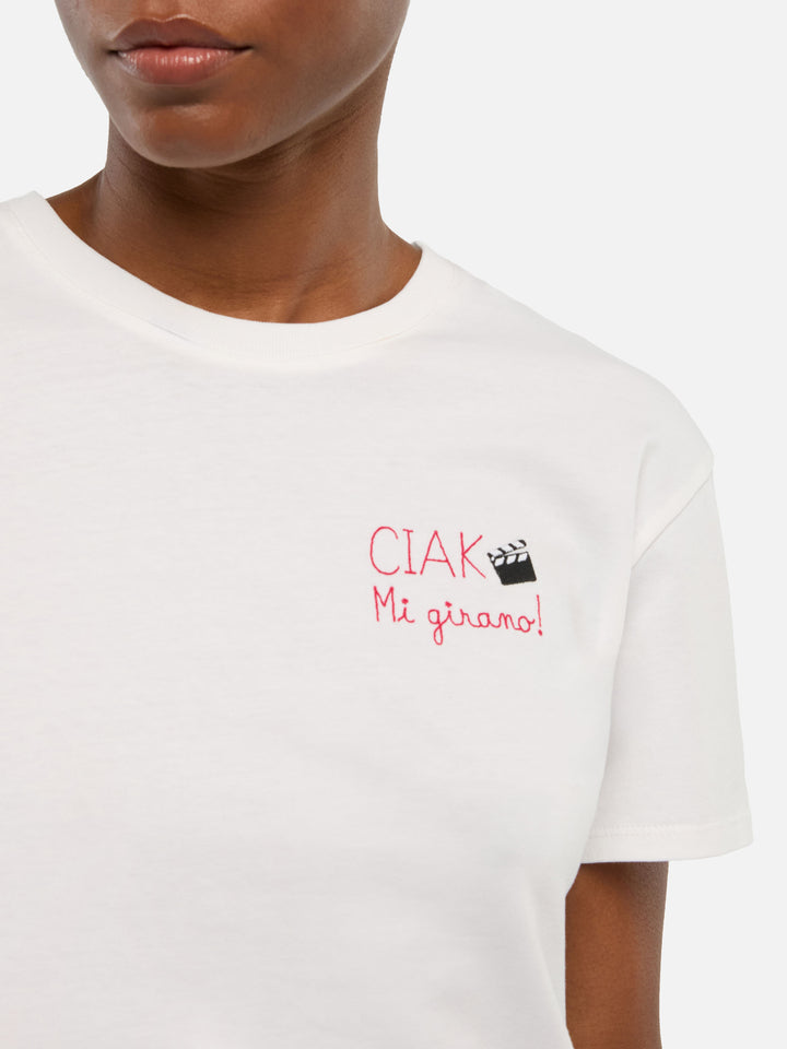 T-Shirt „Emilie“ aus Baumwolle mit „Ciak mi girano“-Stickerei