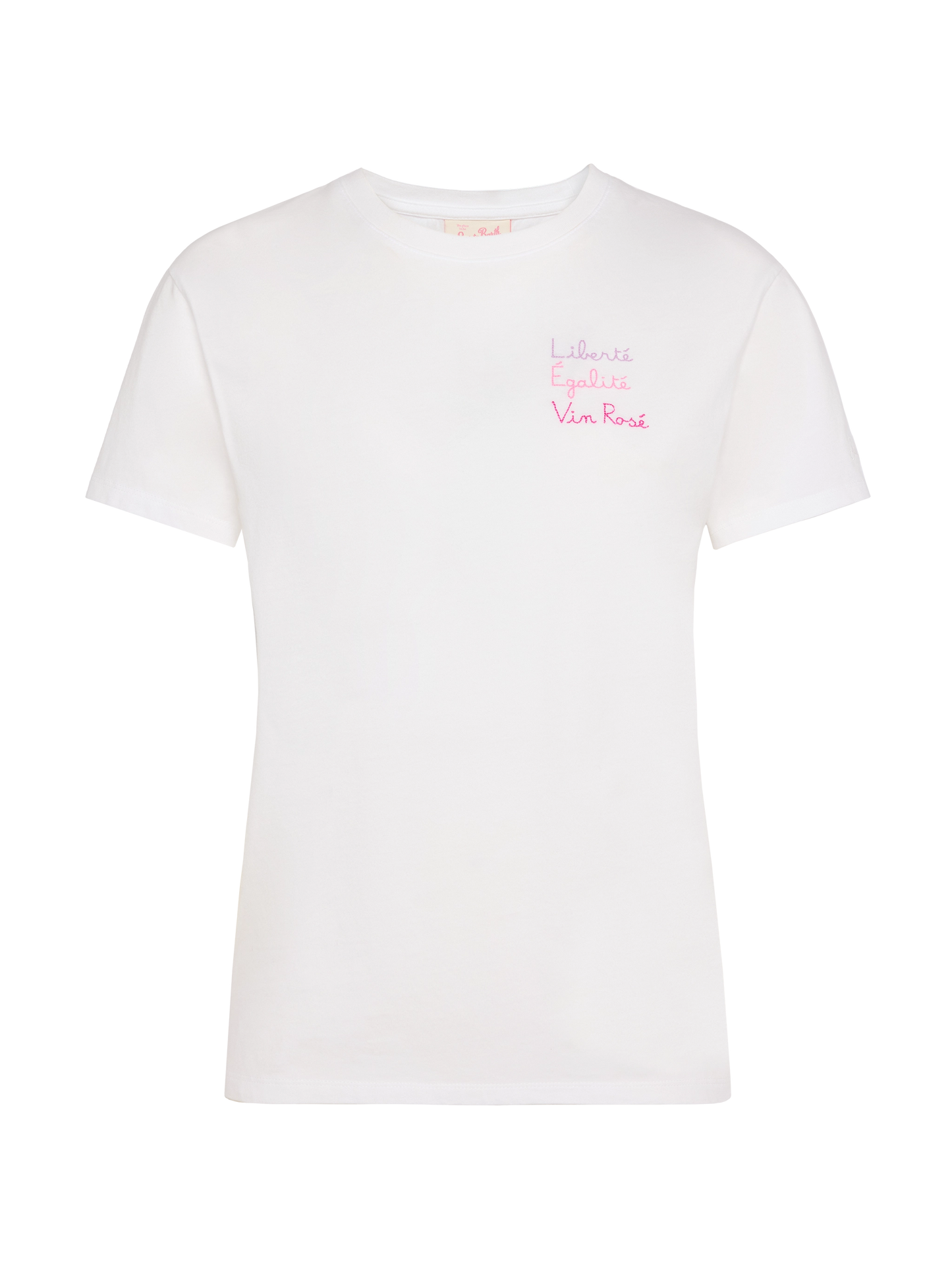Emilie cotton t-shirt with Libertè, Egalitè, Vin Rosè embroidery
