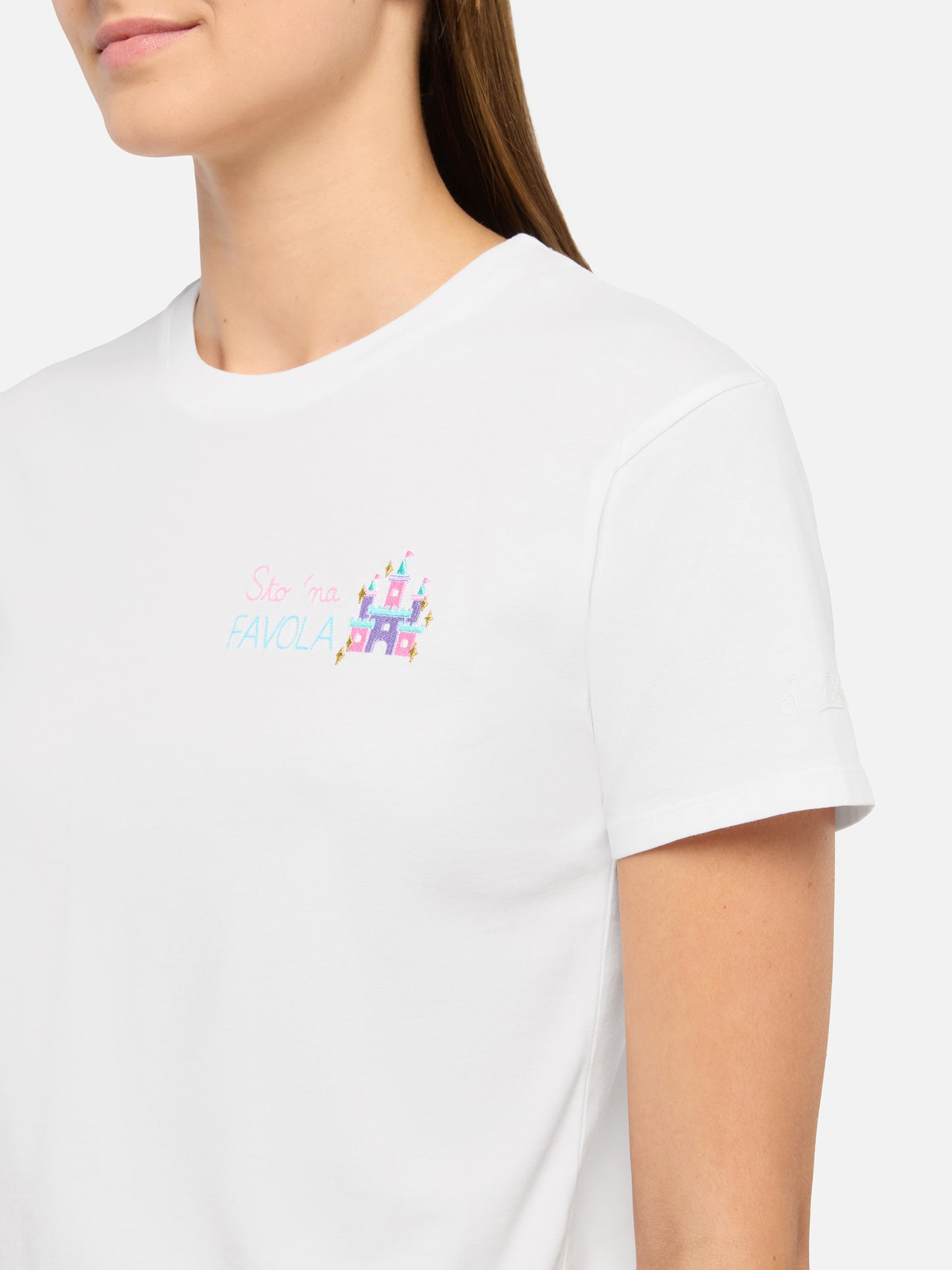 Baumwoll-T-Shirt Emilie mit Sto 'na favola-Stickerei