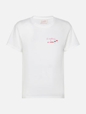Emilie cotton t-shirt with Il week-end è di-vino embroidery