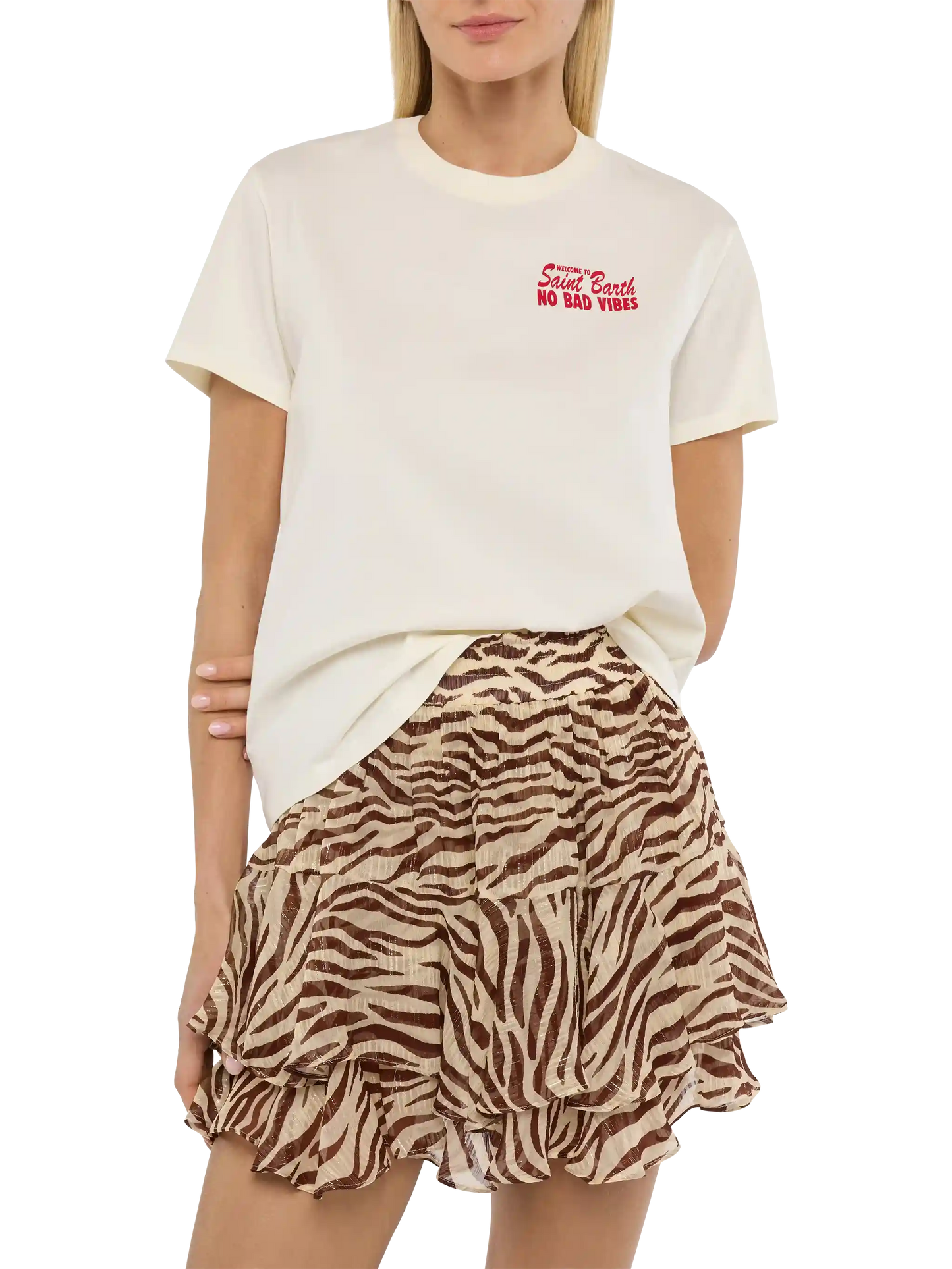 Emilie cotton t-shirt with No Bad Vibes print