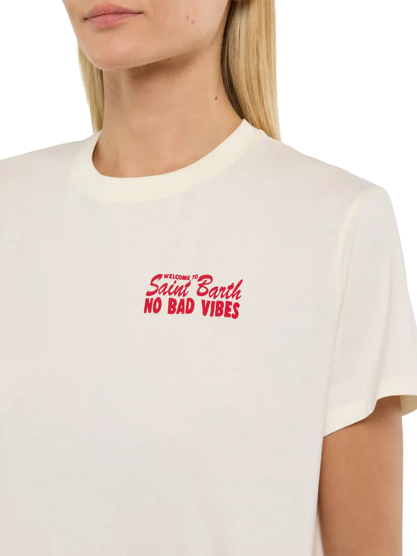 Emilie cotton t-shirt with No Bad Vibes print
