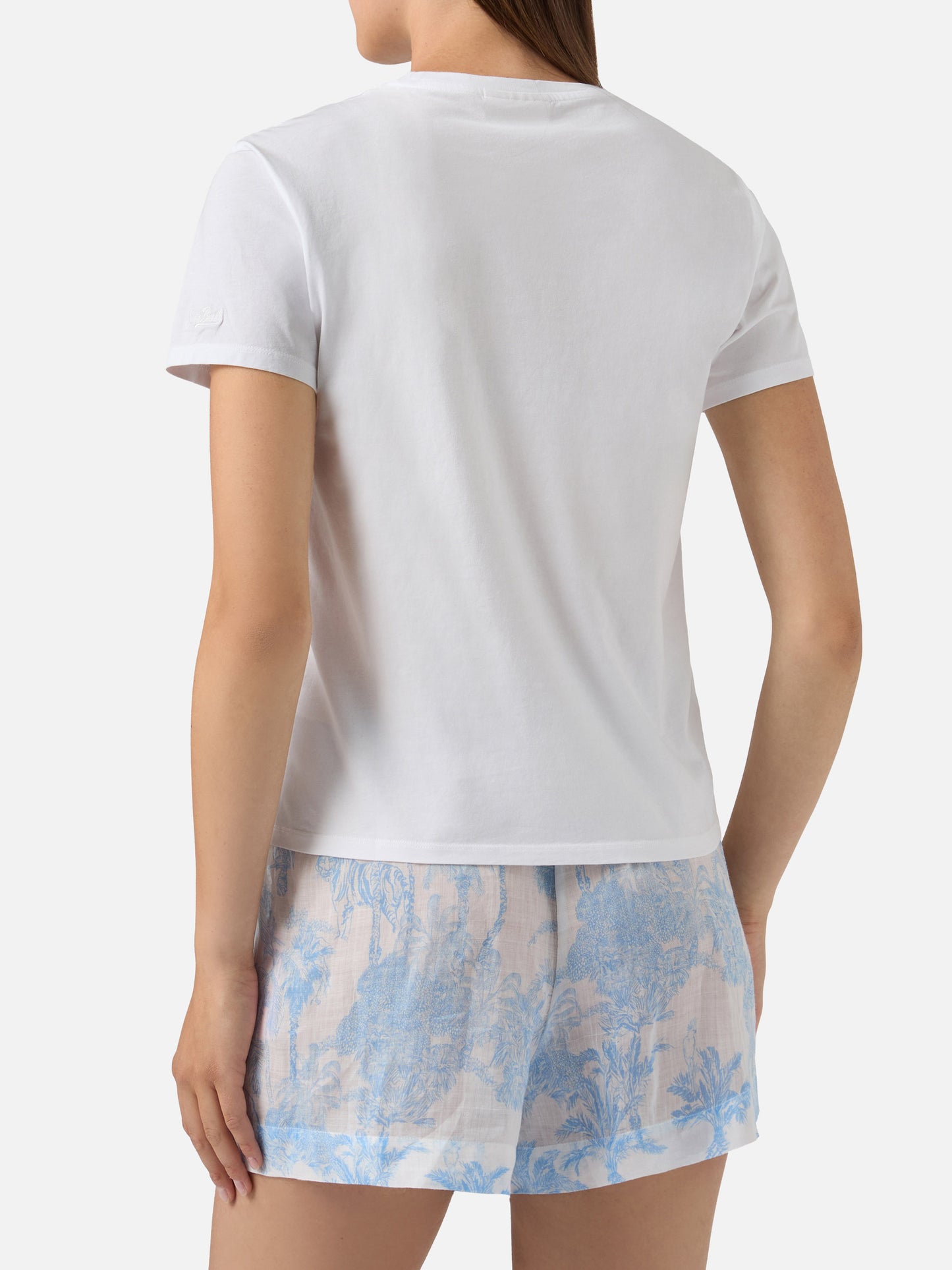 T-shirt Emilie bianca con ricamo cocktail in perline