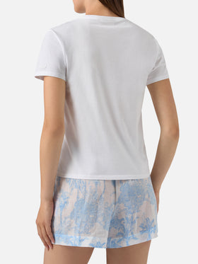T-shirt Emilie bianca con ricamo cocktail in perline