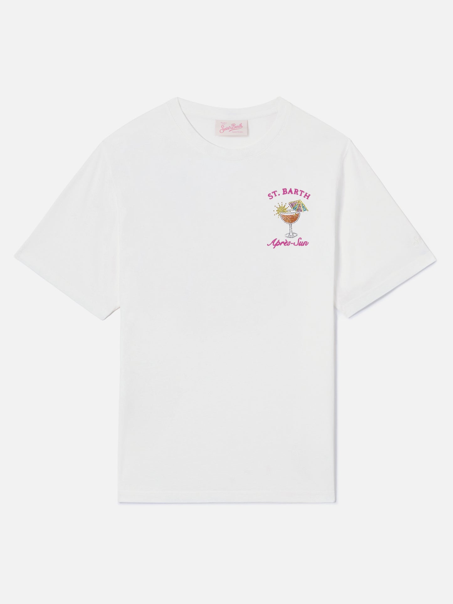 White Emilie T-shirt with Après-Sun embroidery and rhinestones