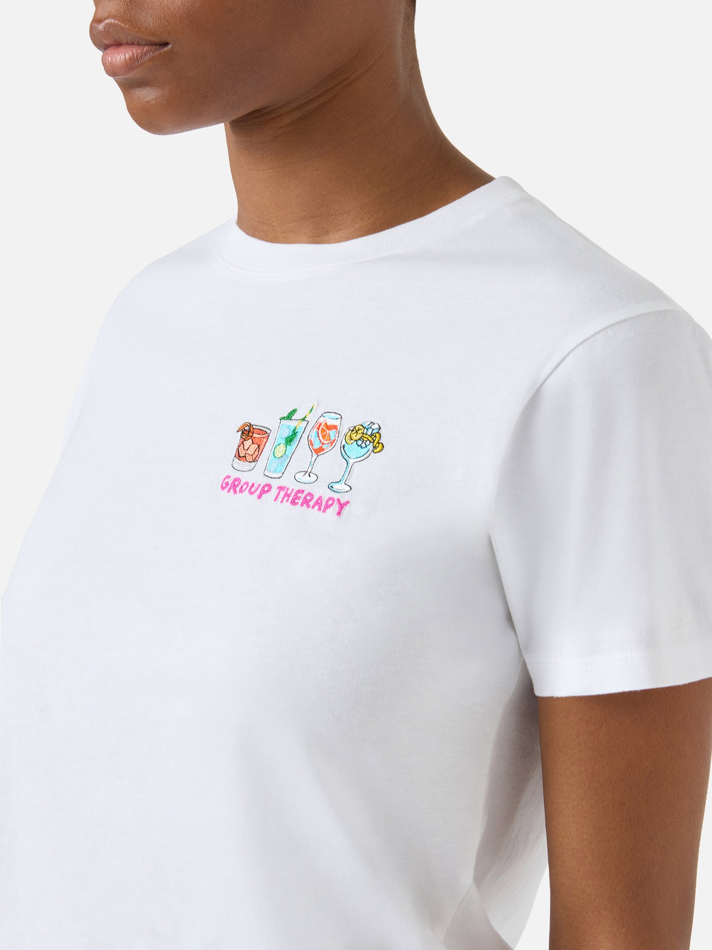White Emilie T-shirt with Group Therapy embroidery